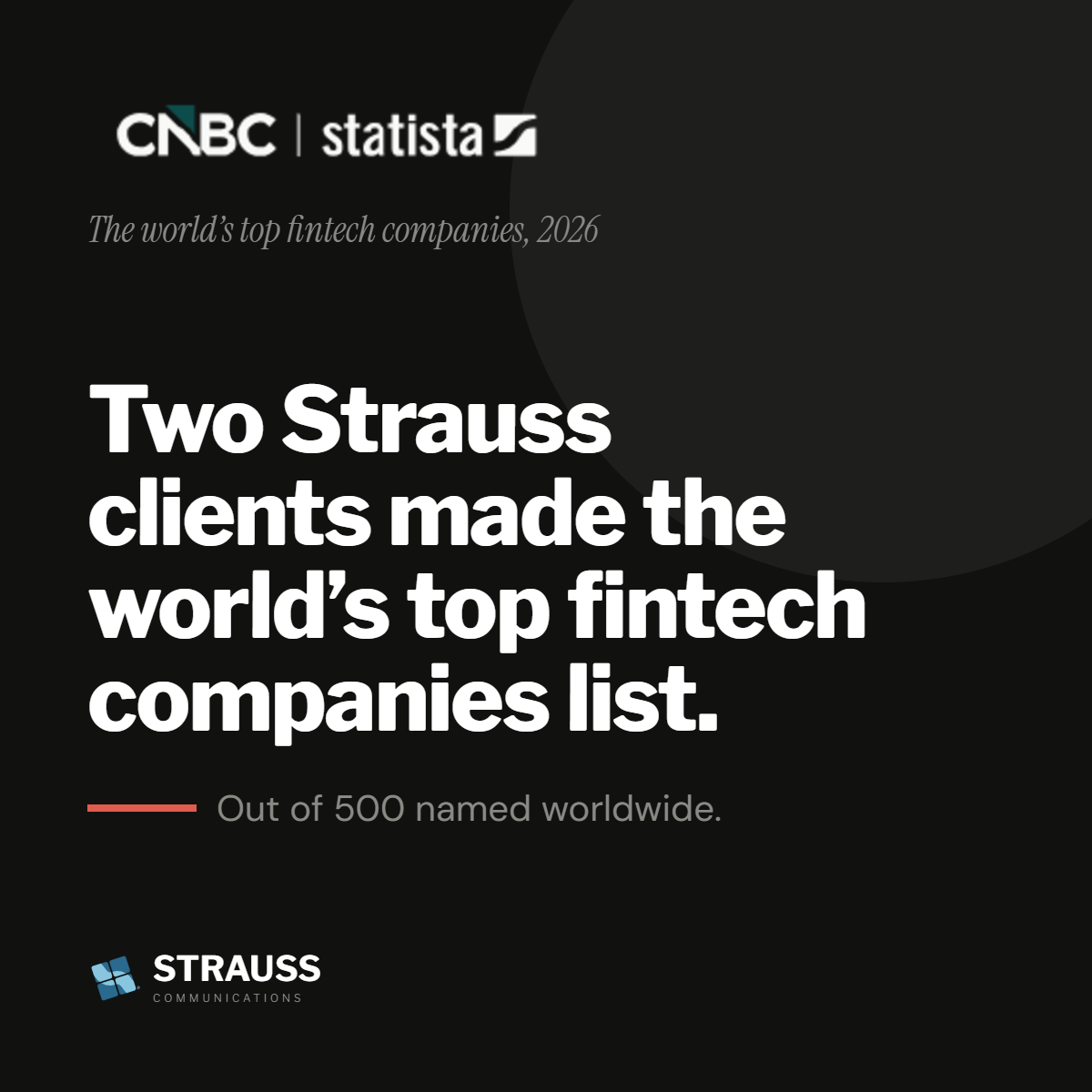 Two Strauss clients made the CNBC and Statista World's Top Fintech Companies 2026 list