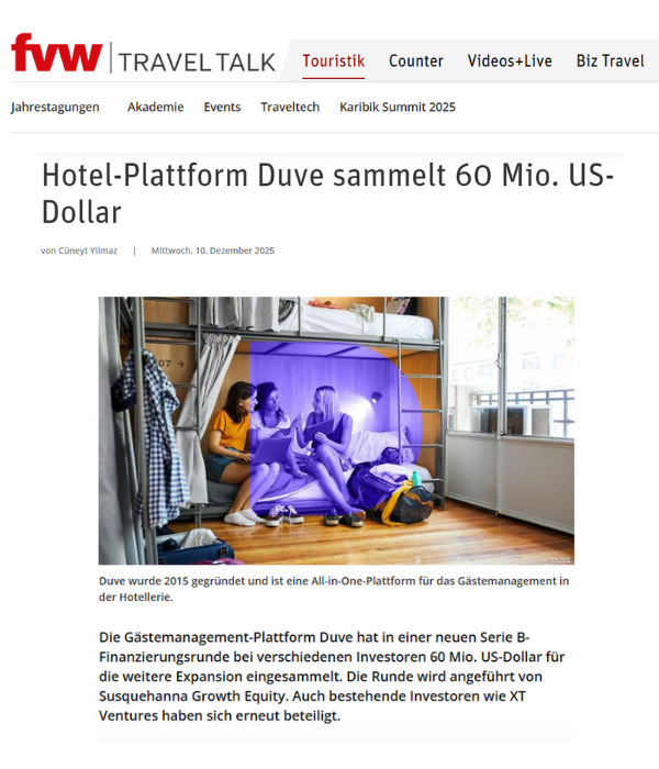 FVW Travel Talk - Hotel-Plattform Duve sammelt 60 Mio. US-Dollar