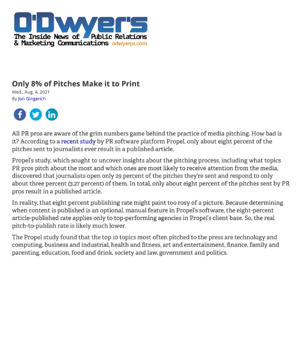 O'Dwyer's - Only 8% of Pitches Make it to Print
