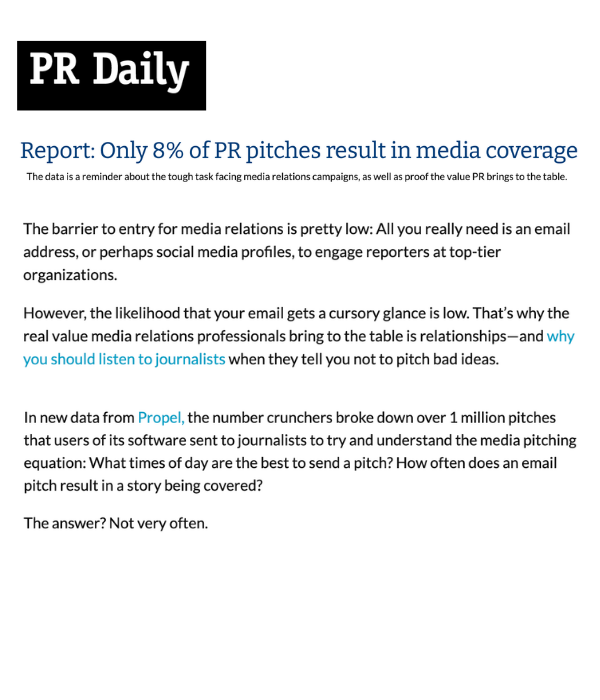 PR Daily - Report: Only 8% of PR pitches result in media coverage