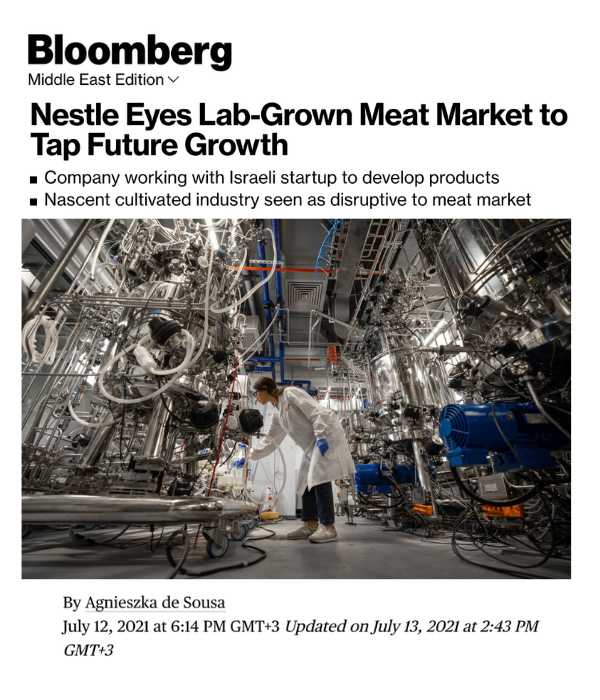 Bloomberg - Nestle Eyes Lab-Grown Meat Market to Tap Future Growth