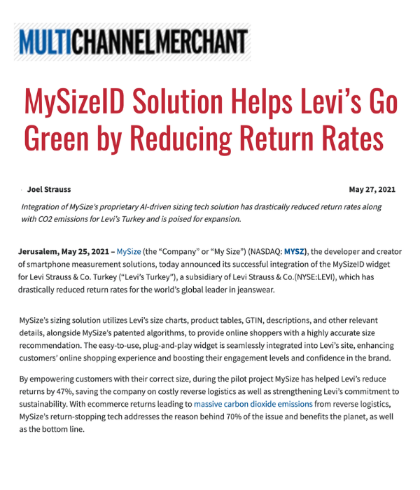 MultiChannel Merchant - MySizeID Solution Helps Levi's Go Green by Reducing Returns