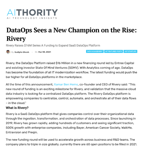 AIThority - DataOps Sees a New Champion on the Rise: Rivery