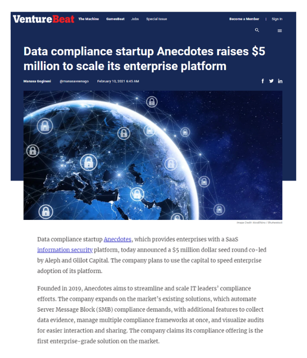 VentureBeat - Anecdotes raises $5M to scale enterprise compliance platform