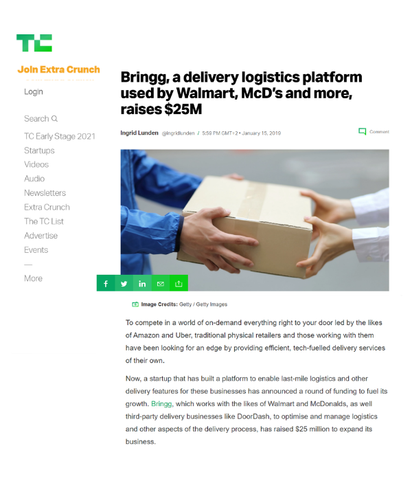 TechCrunch - Bringg, a delivery logistics platform used by Walmart, raises $25M