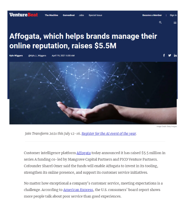 VentureBeat - Affogata helps brands manage online reputation, raises $5.5M