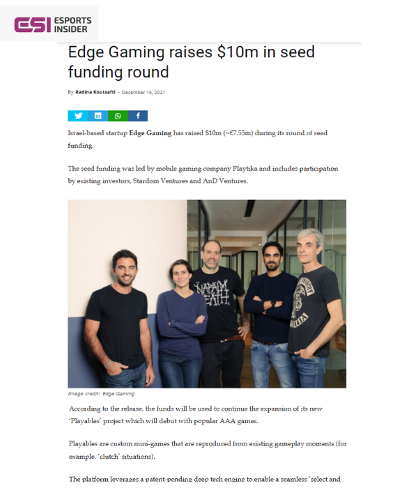 Esports Insider - Edge Gaming raises $10m in seed funding round