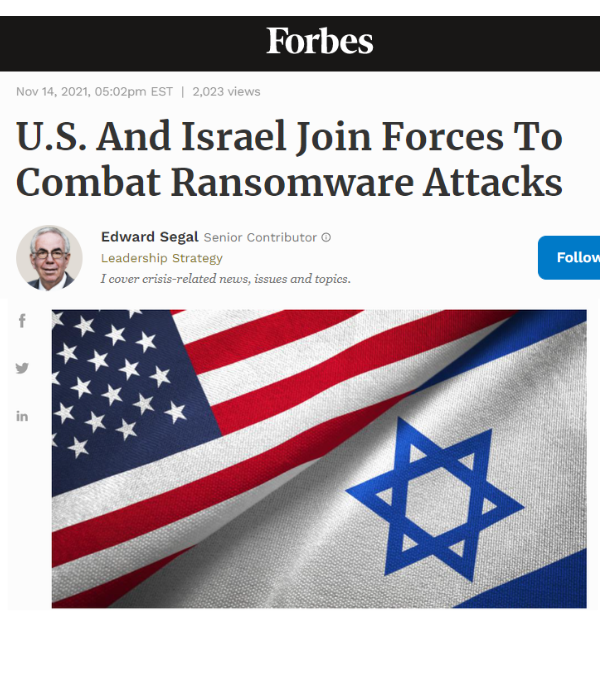 Forbes - U.S. and Israel join forces to combat ransomware attacks