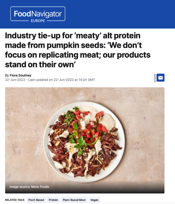 FoodNavigator - Industry tie-up for meaty alt protein made from pumpkin seeds