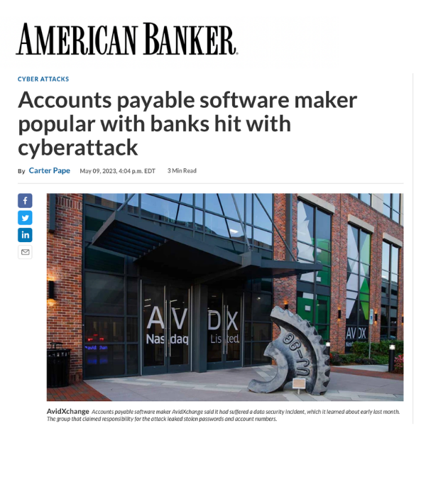 American Banker - Accounts payable software maker popular with banks hit by cyberattack