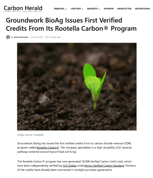 Carbon Herald - Groundwork BioAg Issues First Verified Credits From Its Rootella Carbon Program