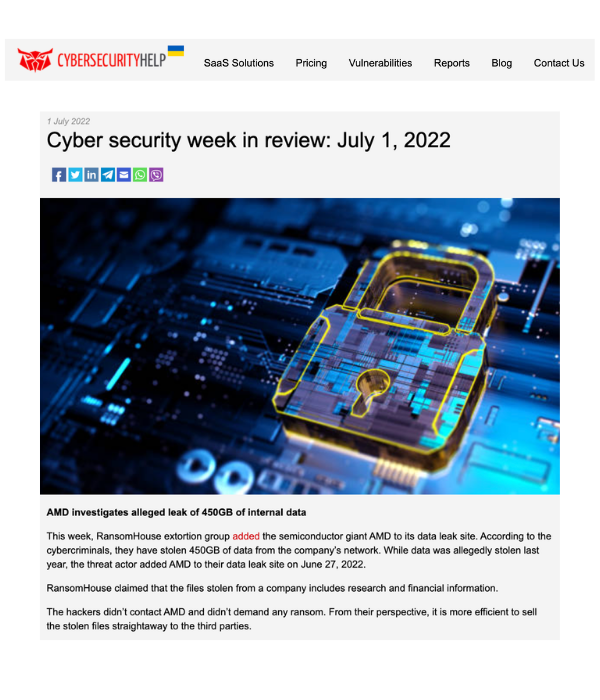 CybersecurityHelp - Cyber Security Week in Review: July 1, 2022