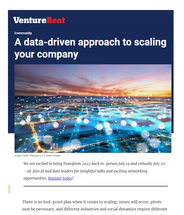 VentureBeat - A Data-Driven Approach to Scaling Your Company
