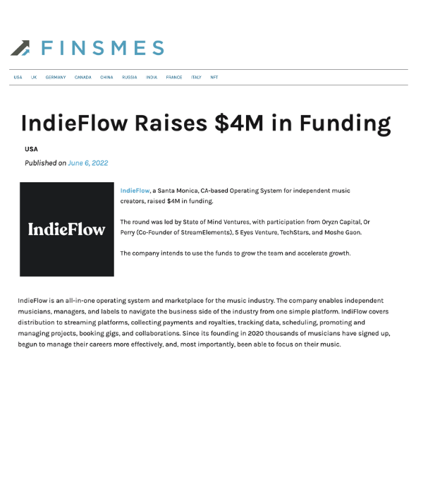 FinSMEs - IndieFlow Raises $4M in Funding
