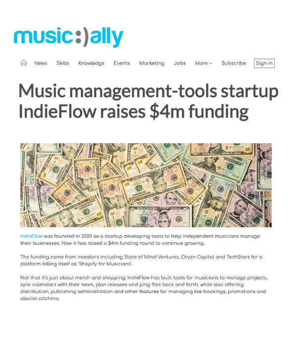 Music Ally - Music Management-Tools Startup IndieFlow Raises $4M Funding