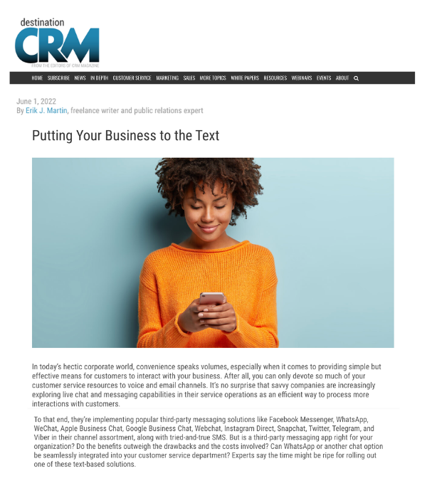 Destination CRM - Putting Your Business to the Text