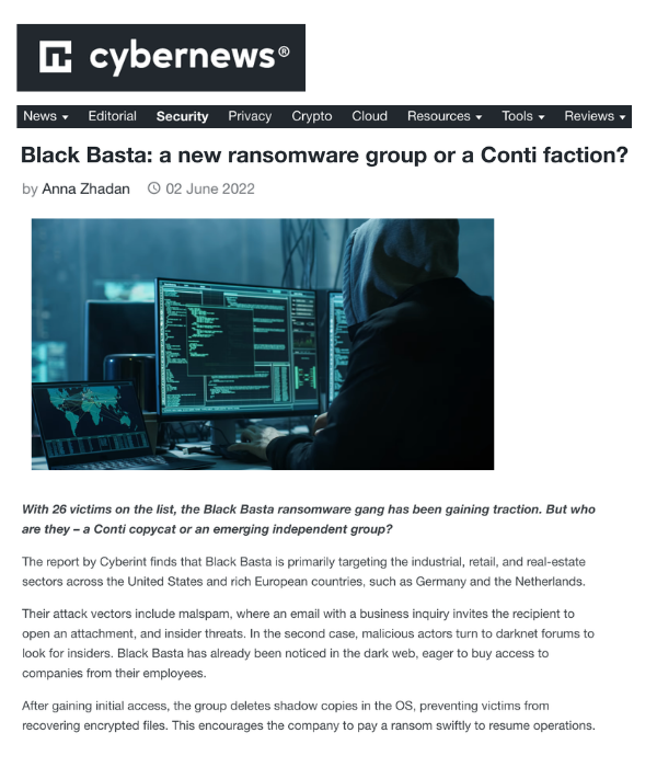 Cybernews - Black Basta: A New Ransomware Group or a Conti Faction?