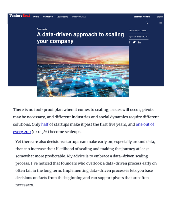 VentureBeat - A data-driven approach to scaling your company