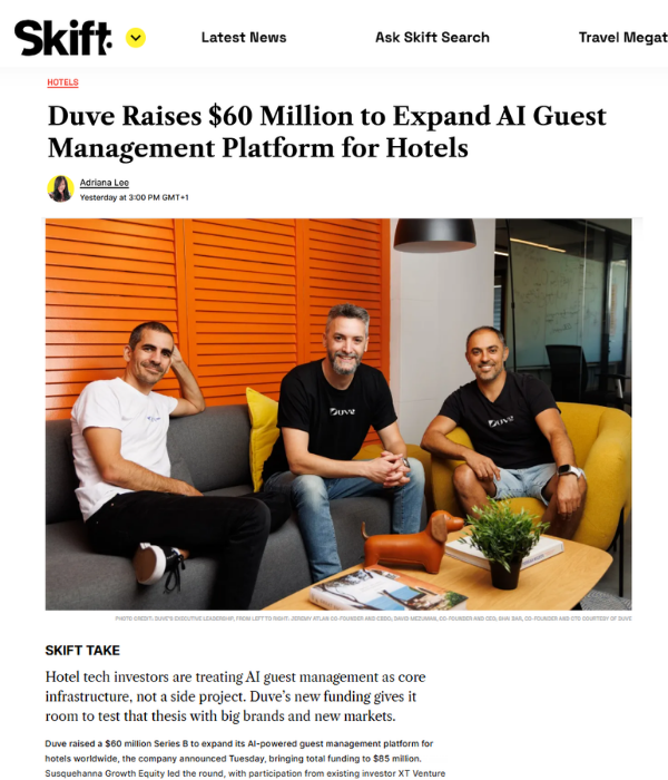 Skift - Duve Raises $60M to Expand AI Guest Management Platform for Hotels