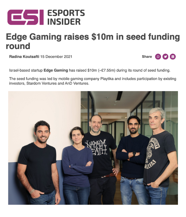 Esports Insider - Edge Gaming raises $10m in seed funding round