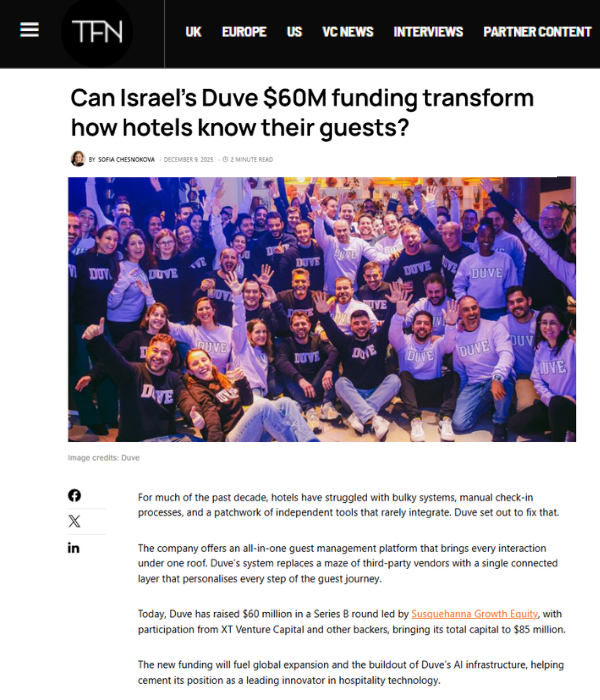 TFN - Can Israel's Duve $60M funding transform how hotels know their guests?