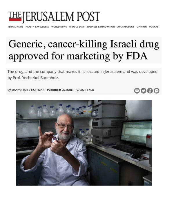 Jerusalem Post - Generic cancer-killing Israeli drug approved by FDA
