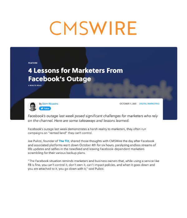 CMSWire - 4 Lessons for Marketers From Facebook's Outage