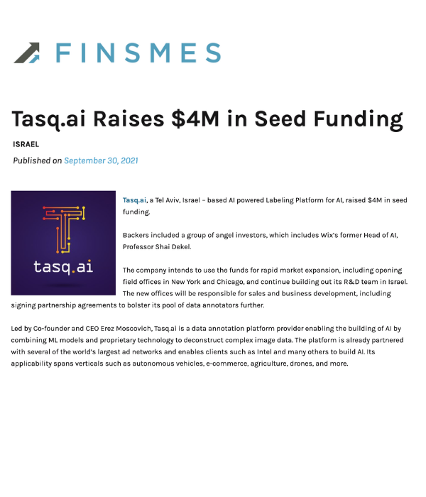 FinSMEs - Tasq.ai Raises $4M in Seed Funding
