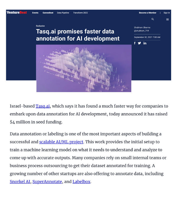 VentureBeat - Tasq.ai promises faster data annotation for AI development