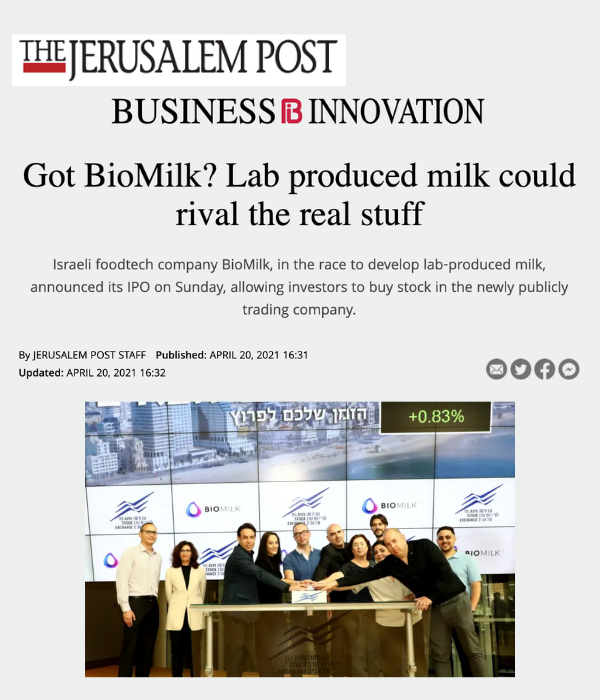 Jerusalem Post - Got BioMilk? Lab produced milk could rival the real stuff