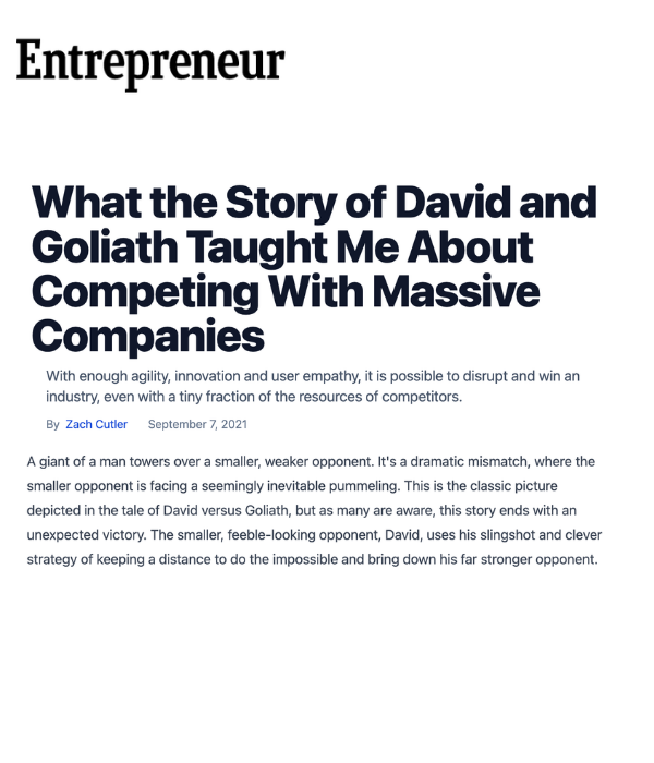 Entrepreneur - What David and Goliath Taught Me About Competing With Massive Companies