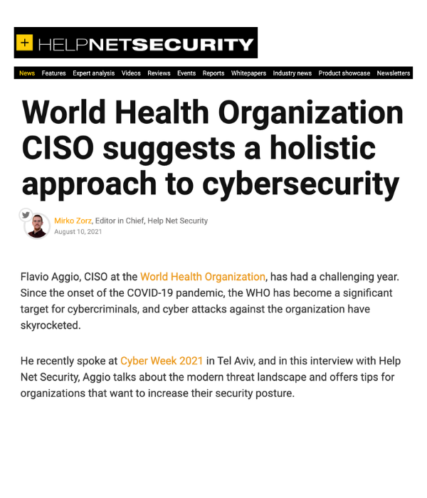Help Net Security - WHO CISO suggests a holistic approach to cybersecurity